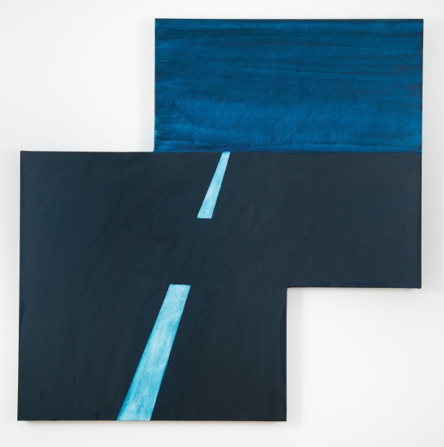 “Maricopa Highway”, 2014, oil on canvas, 106.6x106.6x3.1cm, ©Mary Heilmann; Photo credit: Marie Catalano, Courtesy of the artist, 303 Gallery, New York, and Hauser & Wirth 